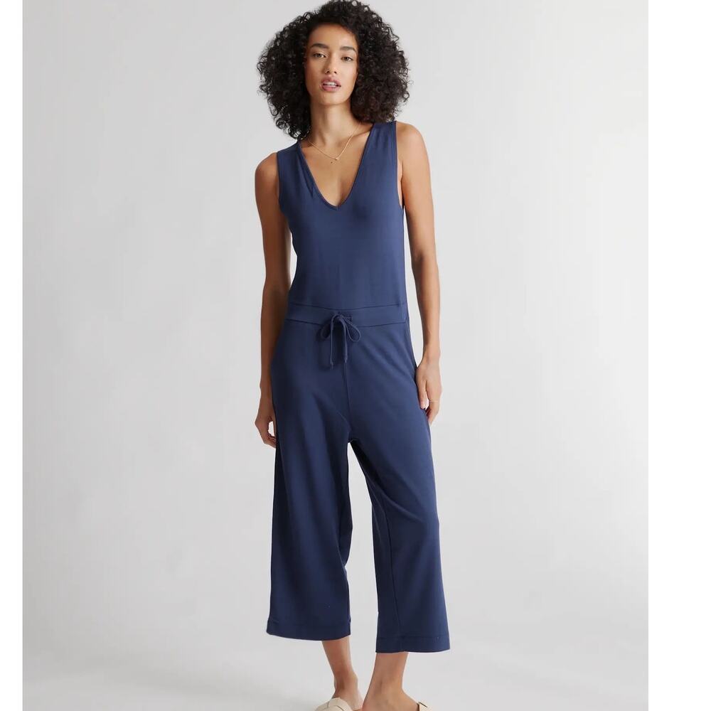 Quince French Terry Modal Jumpsuit Women's Size Large Navy Blue Boho Chic Luxury